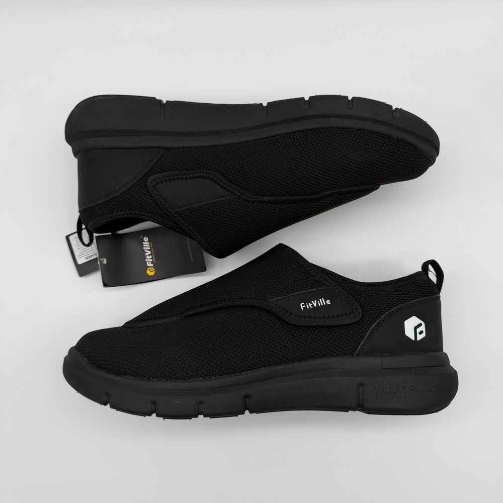 FitVille EasyTop Wings V2 Diabetic Shoes Mens 15EE Wide Black Adjustable Slip-on